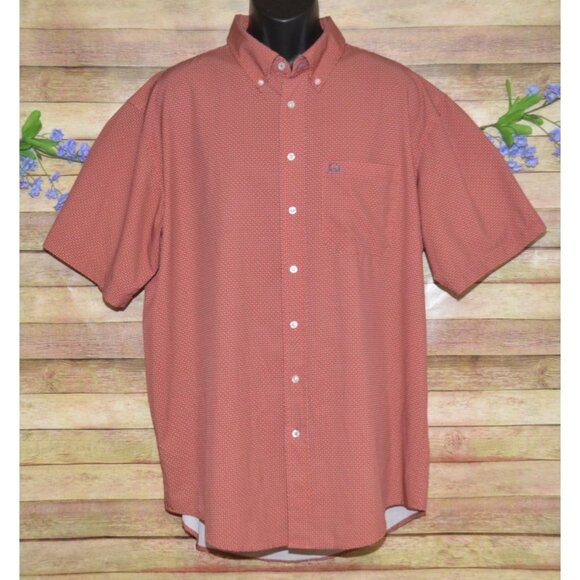 Cinch Mens Orange Geo Print Short Sleeve Button Down Shirt Size XL Western - Picture 1 of 9